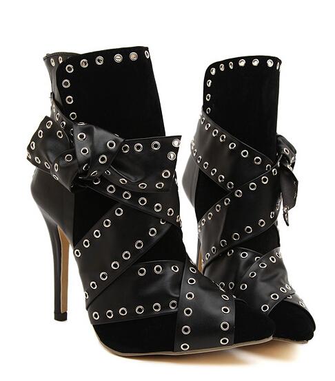 Romwe Black Rivet High Heel Shoes
