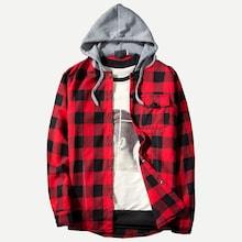 Romwe Men Gingham Hooded Shirt