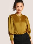 Romwe Puff Sleeve Slim Fit Blouse