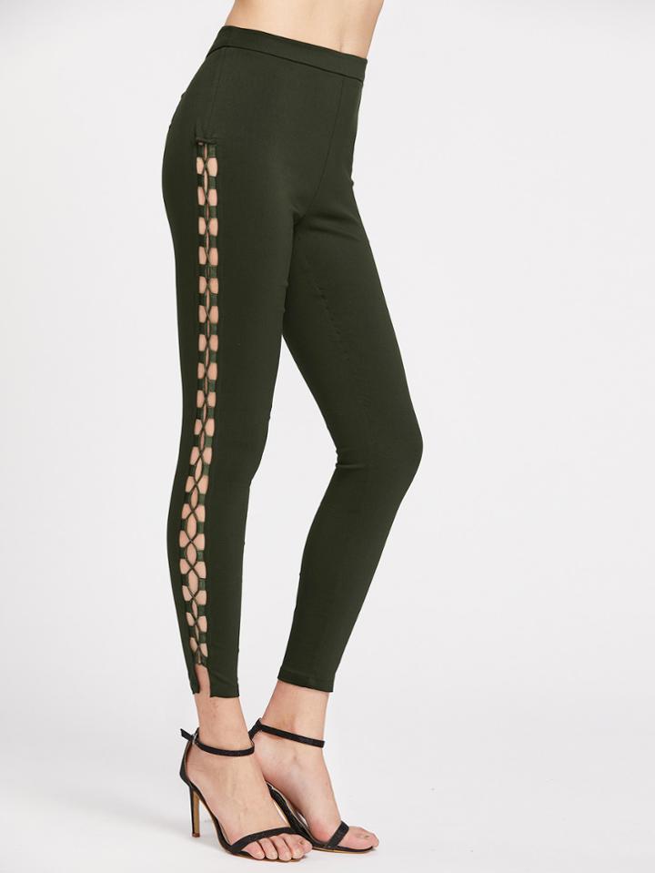 Romwe Lace Up Side Zip Back Skinny Pants