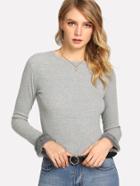 Romwe Contrast Faux Fur Ribbed Tee