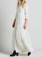 Romwe Bell Sleeve Embroidered Maxi White Dress