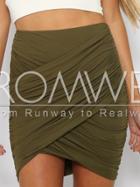 Romwe Army Green Ruched Bodycon Skirt