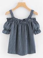 Romwe Open Shoulder Elastic Stripe Blouse