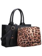 Romwe Black Pu Bag With Leopard Small Bag