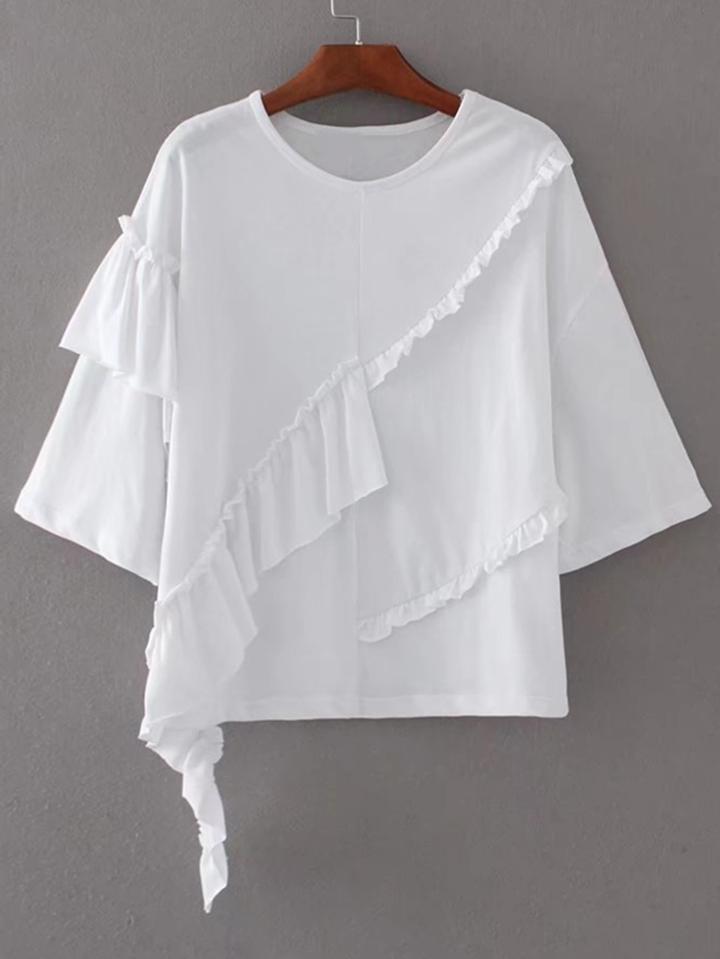 Romwe Layered Sleeve Frill Trim Tee