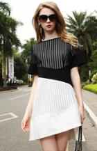 Romwe Color-block Short Sleeve Asymmetrical Dress