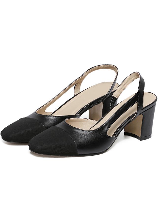 Romwe Black Square Toe Chunky Heel Pumps