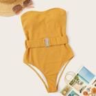 Romwe Rib Belted Tube One Piece Swimsuit
