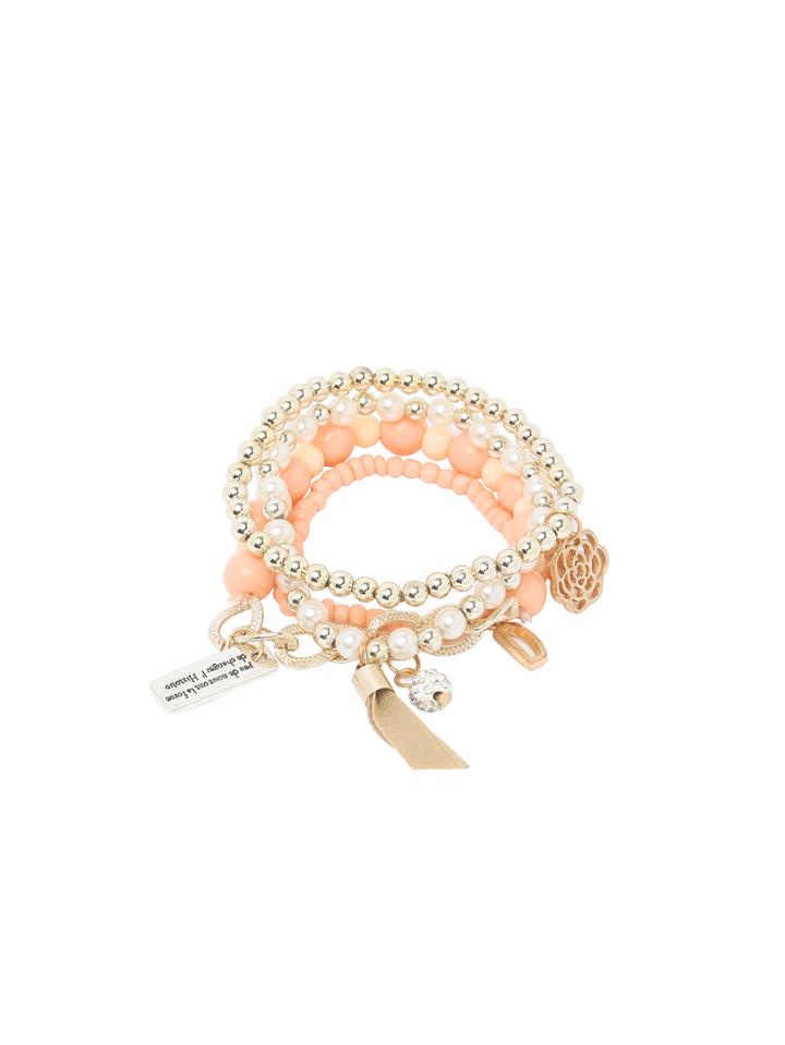 Romwe Orange Pearl Beaded Multilayers Hand Chain