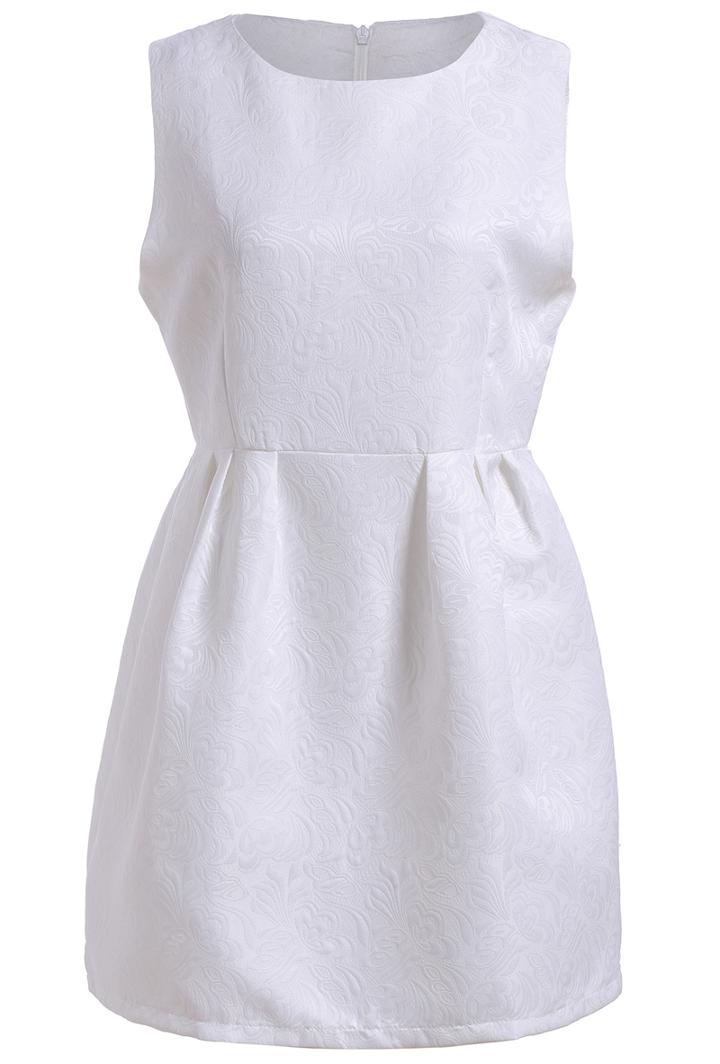 Romwe Sleeveless With Zipper Jacquard Flare Dress