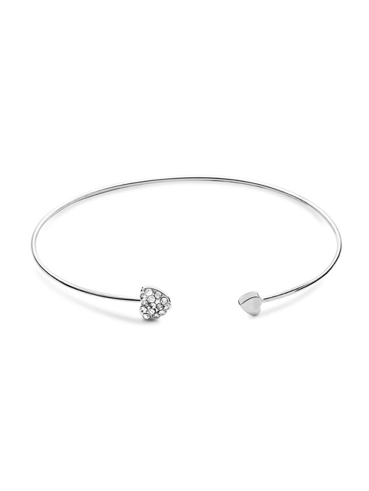 Romwe Heart Shaped Crystal Inlay Silver Bracelet
