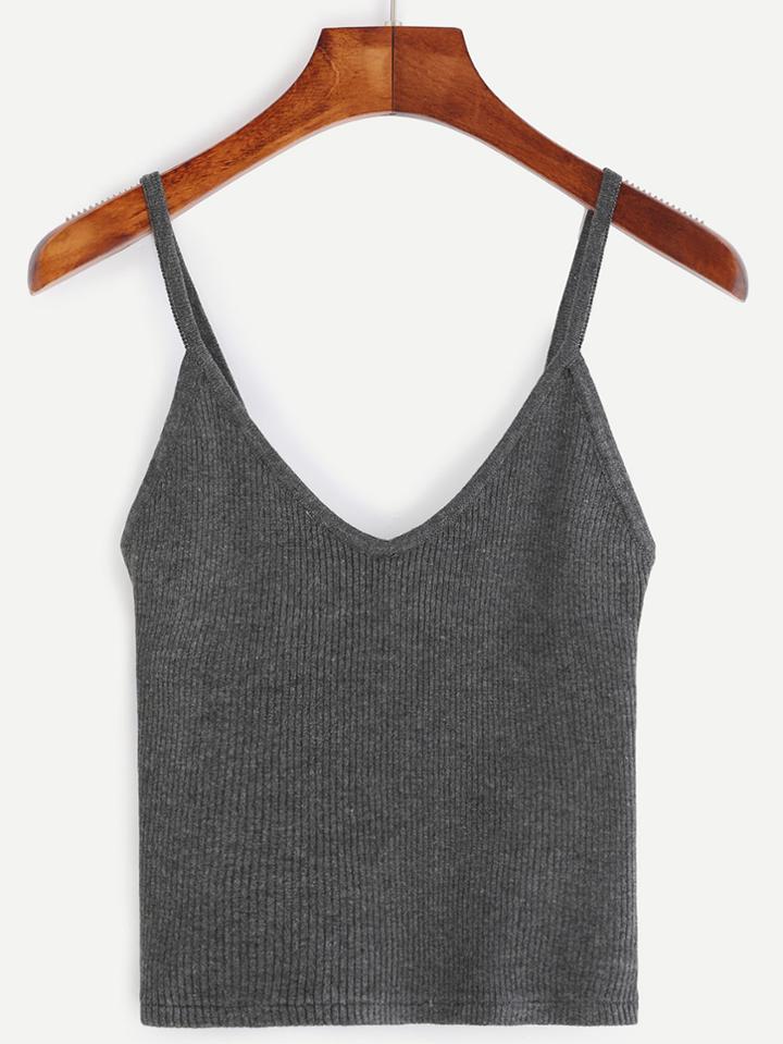 Romwe Dark Grey Ribbed Cami Top