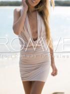 Romwe Apricot Sleeveless Cowl Neck Ruched Dress