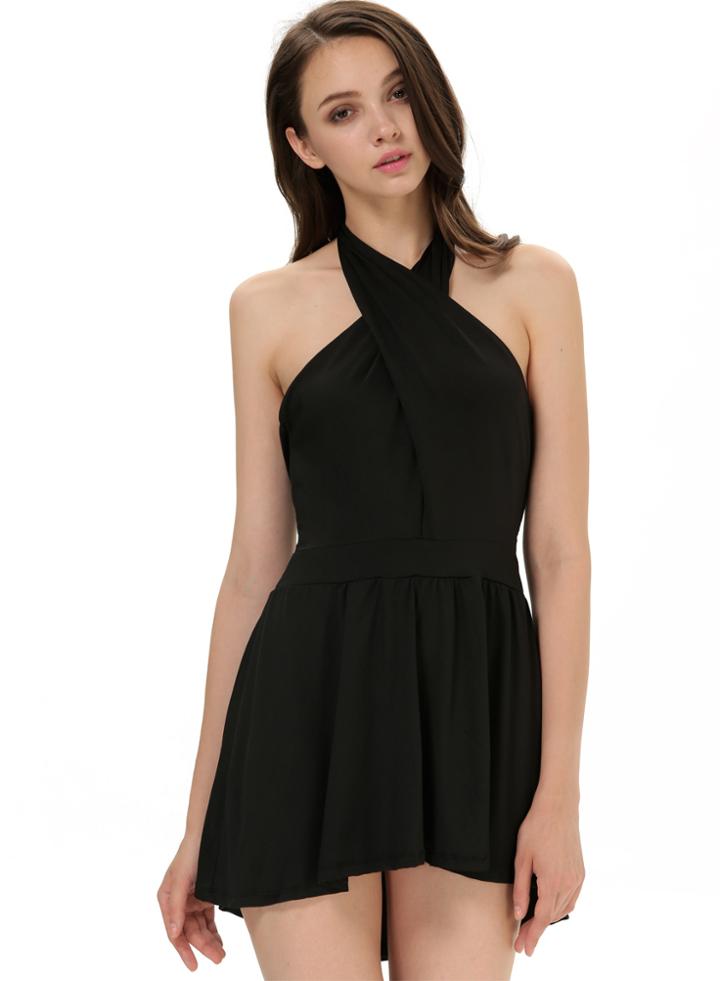 Romwe Cross Halter Backless Sexy Dress
