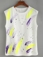 Romwe Brush Stroke Print Cutout Tank Top