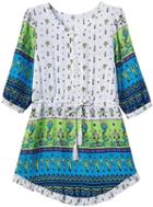 Romwe Round Neck Drawstring European Style Print Green Dress