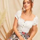 Romwe Frill Trim Crinkle Detail Shirt