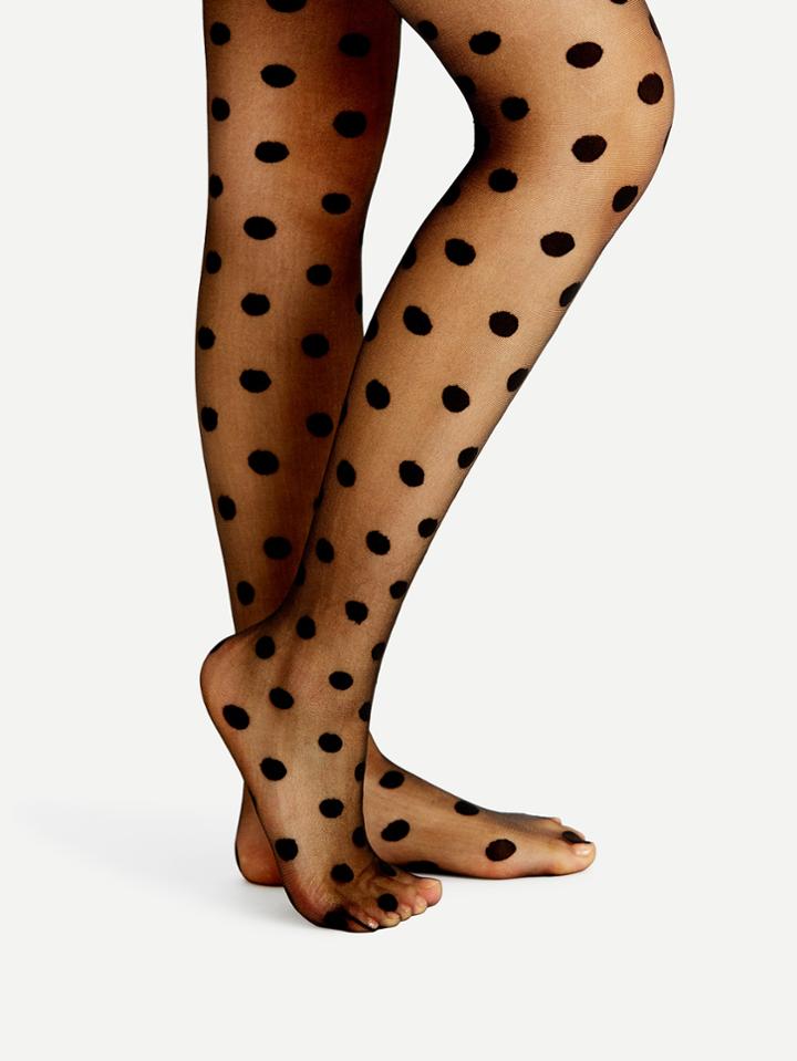 Romwe Black Polka Dot Sheer Mesh Stockings
