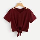 Romwe Cut Out V Neck Knot Hem Crop Tee