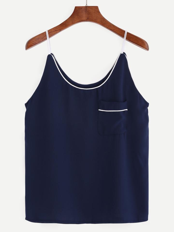 Romwe Navy Cami Top With Pocket