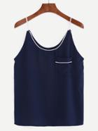 Romwe Navy Cami Top With Pocket