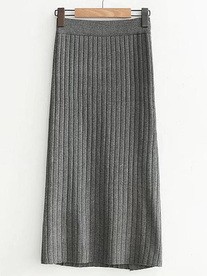 Romwe Split Back Ribbed Trim Knit Skirt