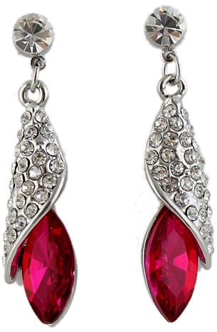 Romwe Rose Red Gemstone Silver Crystal Stud Earrings