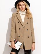Romwe Camel Double Breasted Coat With Welt Pocket