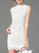 Romwe White Crochet Scallop Lace Dress