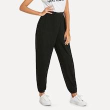 Romwe Solid Elastic Waist Pants