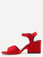 Romwe Red Faux Suede Open Toe Chunky Sandals