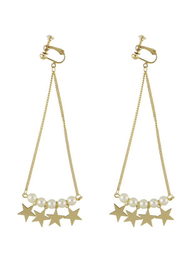 Romwe Gold Style Pearl Star Shape Long Clips Earrings