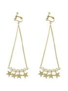 Romwe Gold Style Pearl Star Shape Long Clips Earrings