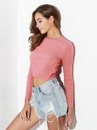 Romwe Round Neck Ribbed Crop Tee