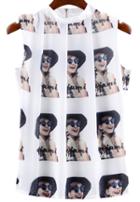 Romwe Stand Collar Zipper Hat Print Black Top
