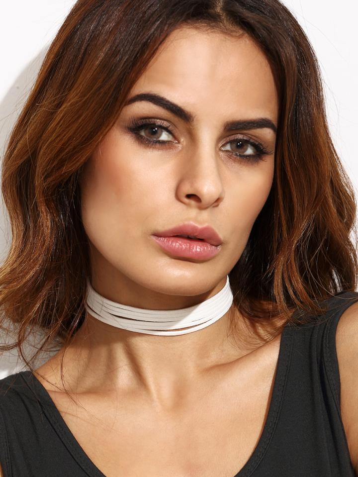Romwe White Multi Strand Cord Choker Necklace