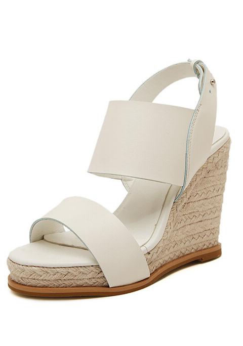 Romwe White Buckle Strap Wedge Sandals