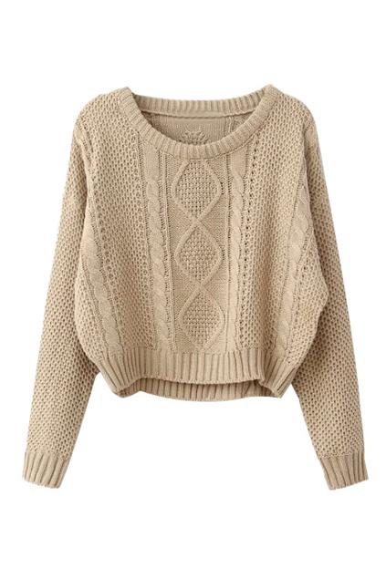 Romwe Doughnut-pattern Short Khaki Jumper