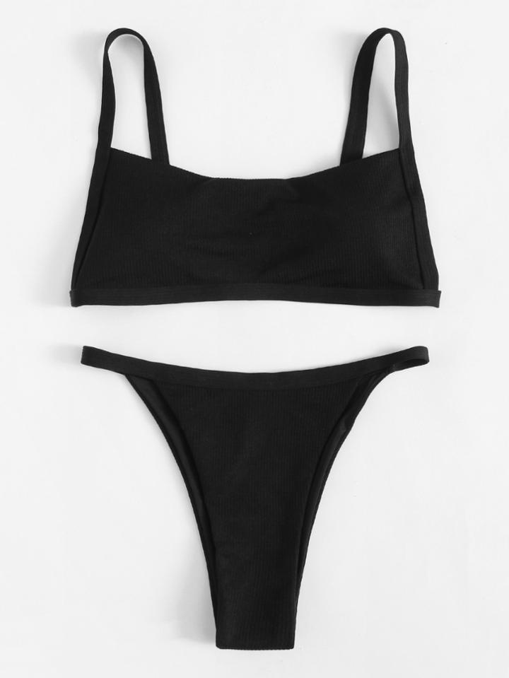 Romwe Rib Bikini Set