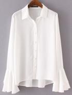Romwe White Lapel Bell Sleeve Buttons Blouse
