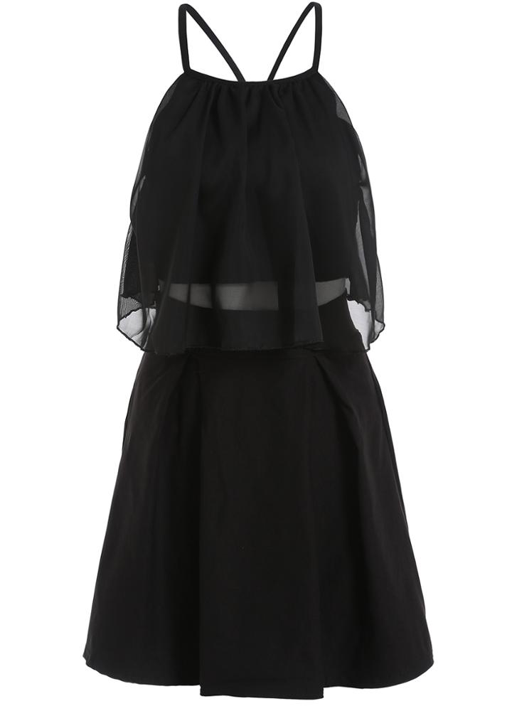 Romwe Halter Crop Top With Flare Skirt