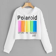 Romwe Striped Panel Letter Print Drawstring Hoodie