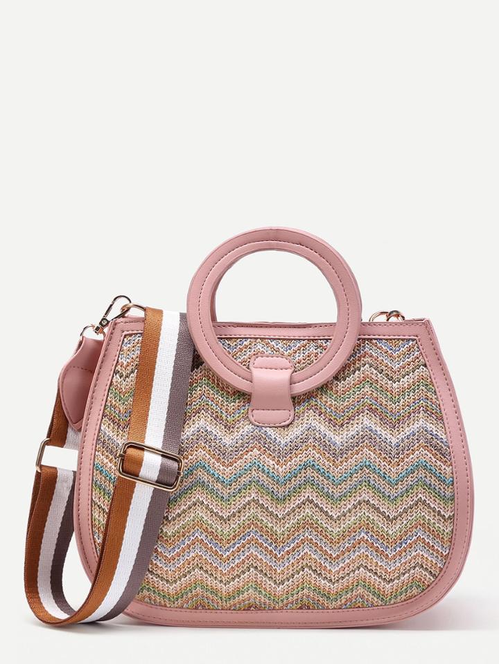 Romwe Chevron Woven Shoulder Bag With Ring Handle