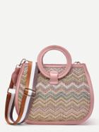 Romwe Chevron Woven Shoulder Bag With Ring Handle