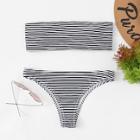 Romwe Random Striped Bandeau Bikini Set