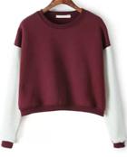 Romwe Color Block Wine Red White Sweatshirt