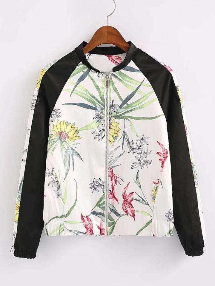 Romwe Contrast Sleeve Flight Jacket