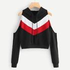 Romwe Open Shoulder Color-block Hoodie