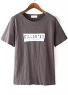 Romwe Letter Print Loose Coffee T-shirt
